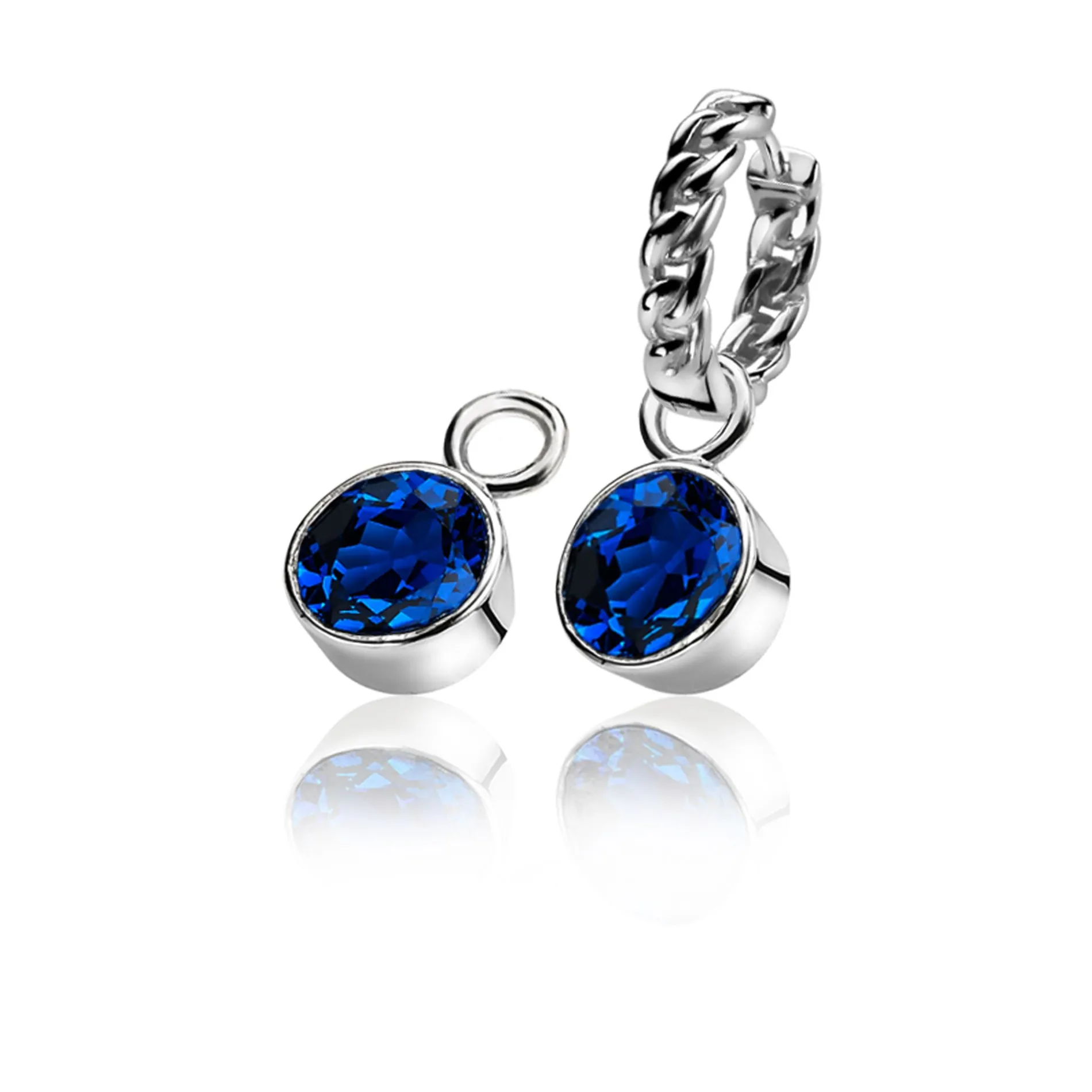 ZINZI zilveren oorbedels rond donkerblauw ZICH186DB (zonder oorringen)
