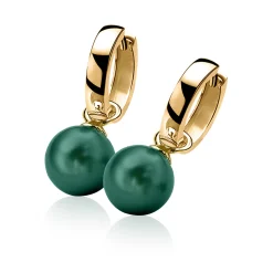 ZINZI zilveren oorbedels geel verguld parel rond groen 10mm ZICH266GG (zonder oorringen)