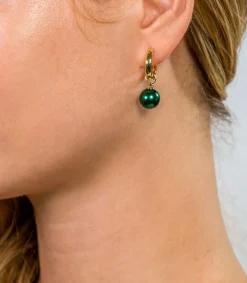 ZINZI zilveren oorbedels geel verguld parel rond groen 10mm ZICH266GG (zonder oorringen)