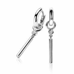 ZINZI zilveren oorbedels 26 mm glad rond staafje witte zirconia's ZICH2143 (zonder oorringen)