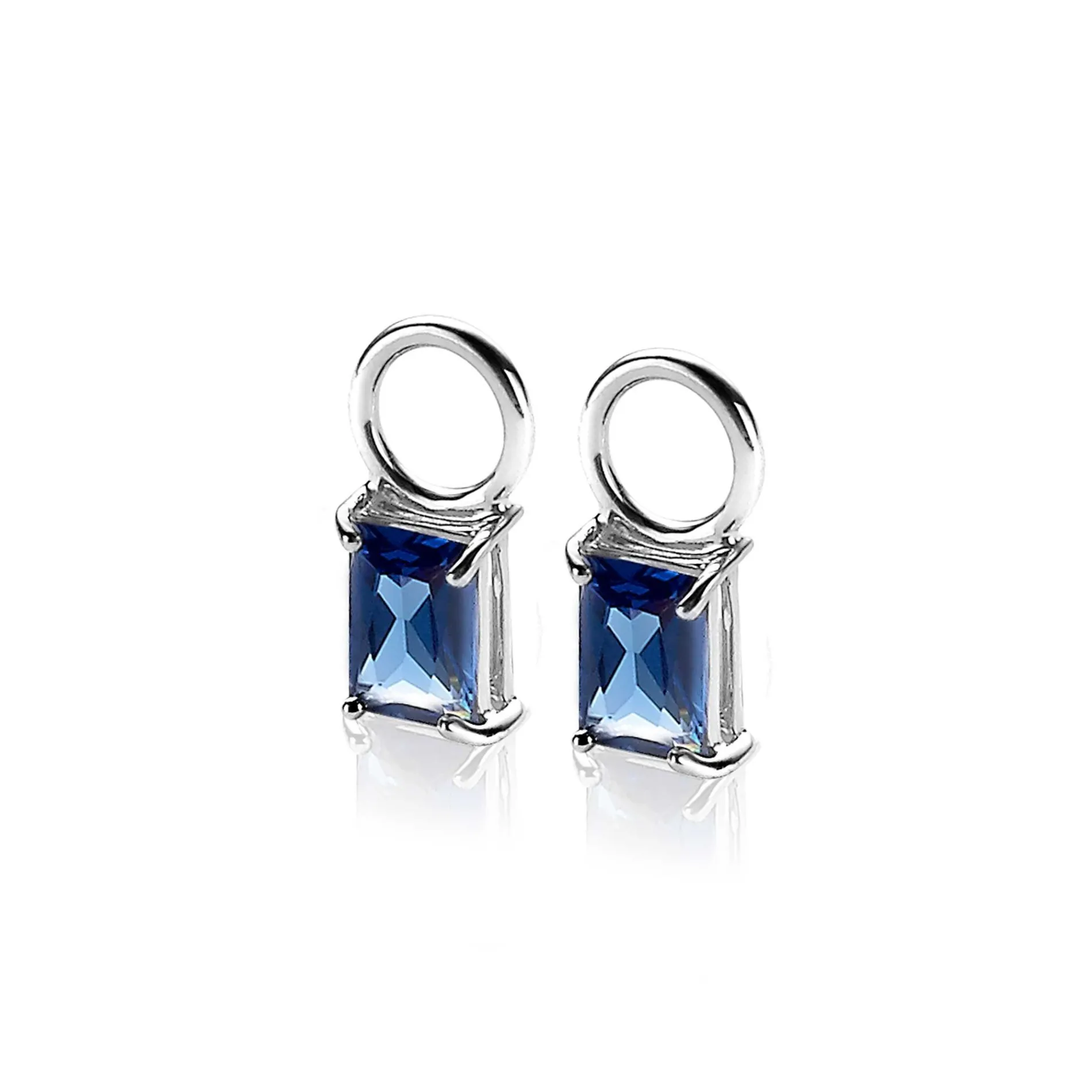 ZINZI zilveren oorbedels 12mm rechthoek donkerblauw ZICH2021DB (zonder oorringen)