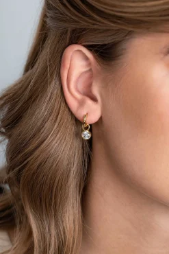 ZINZI zilveren oorbedels 14K geelverguld 7mm rond wit ZICH1486Y (zonder oorringen)