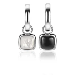 ZINZI zilveren oorbedels vierkant tweezijdig zwarte onyx en witte parelmoer 10mm ZICH2257 (zonder oorringen)