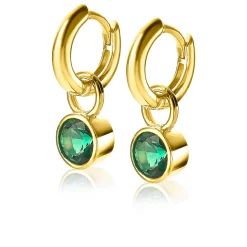 ZINZI zilveren oorbedels geelverguld 7mm rond groen ZICH1486GG (zonder oorringen)