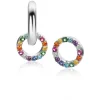 ZINZI zilveren oorbedels rond 8mm bezet regenboog kleuren ZICH2170Z (zonder oorringen)