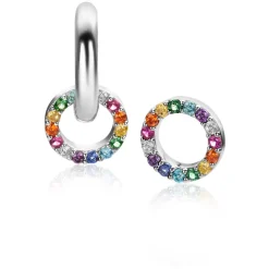 ZINZI zilveren oorbedels rond 8mm bezet regenboog kleuren ZICH2170Z (zonder oorringen)