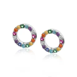 ZINZI zilveren oorbedels rond 8mm bezet regenboog kleuren ZICH2170Z (zonder oorringen)