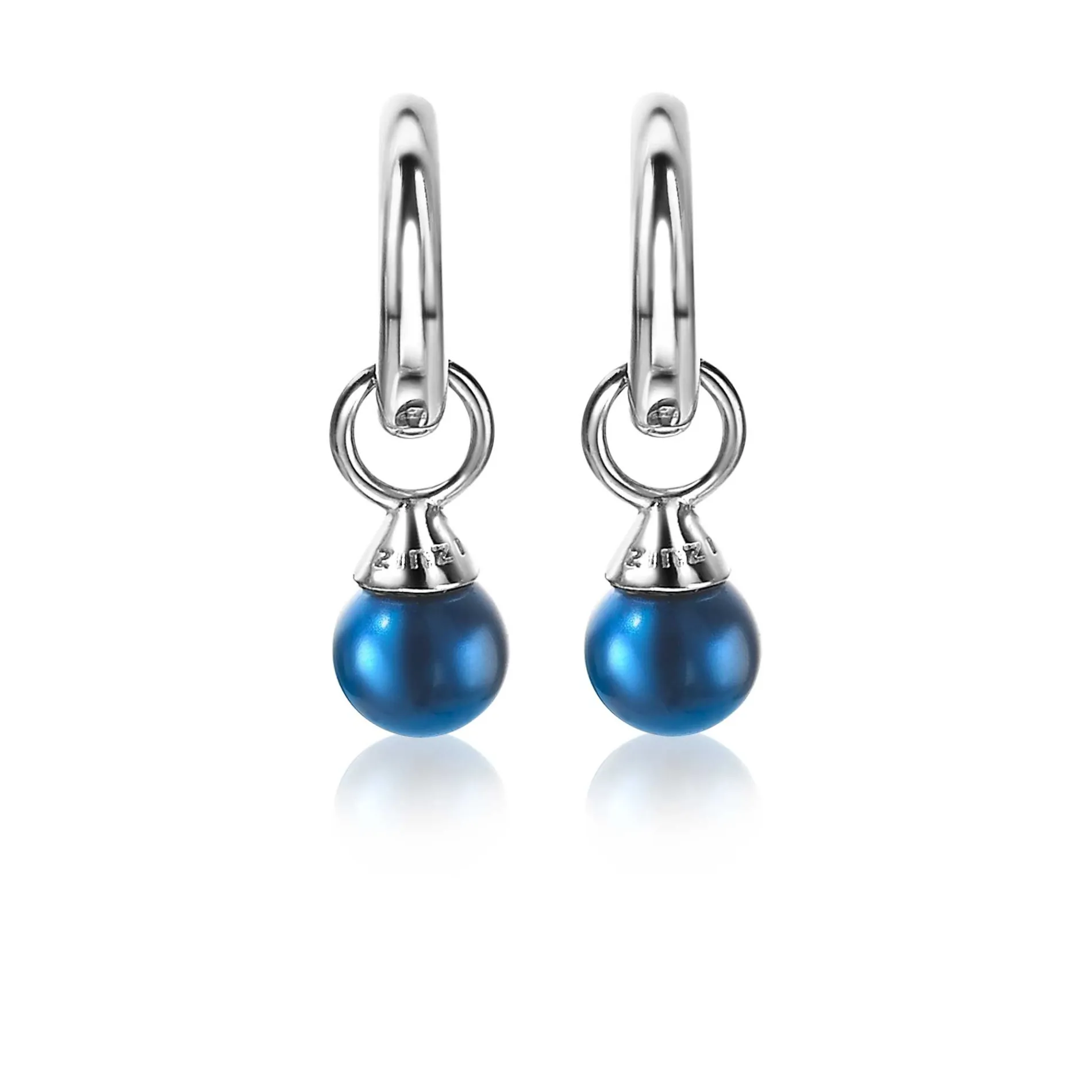 ZINZI zilveren oorbedels parels blauw 6mm ZICH1749B (zonder oorringen)