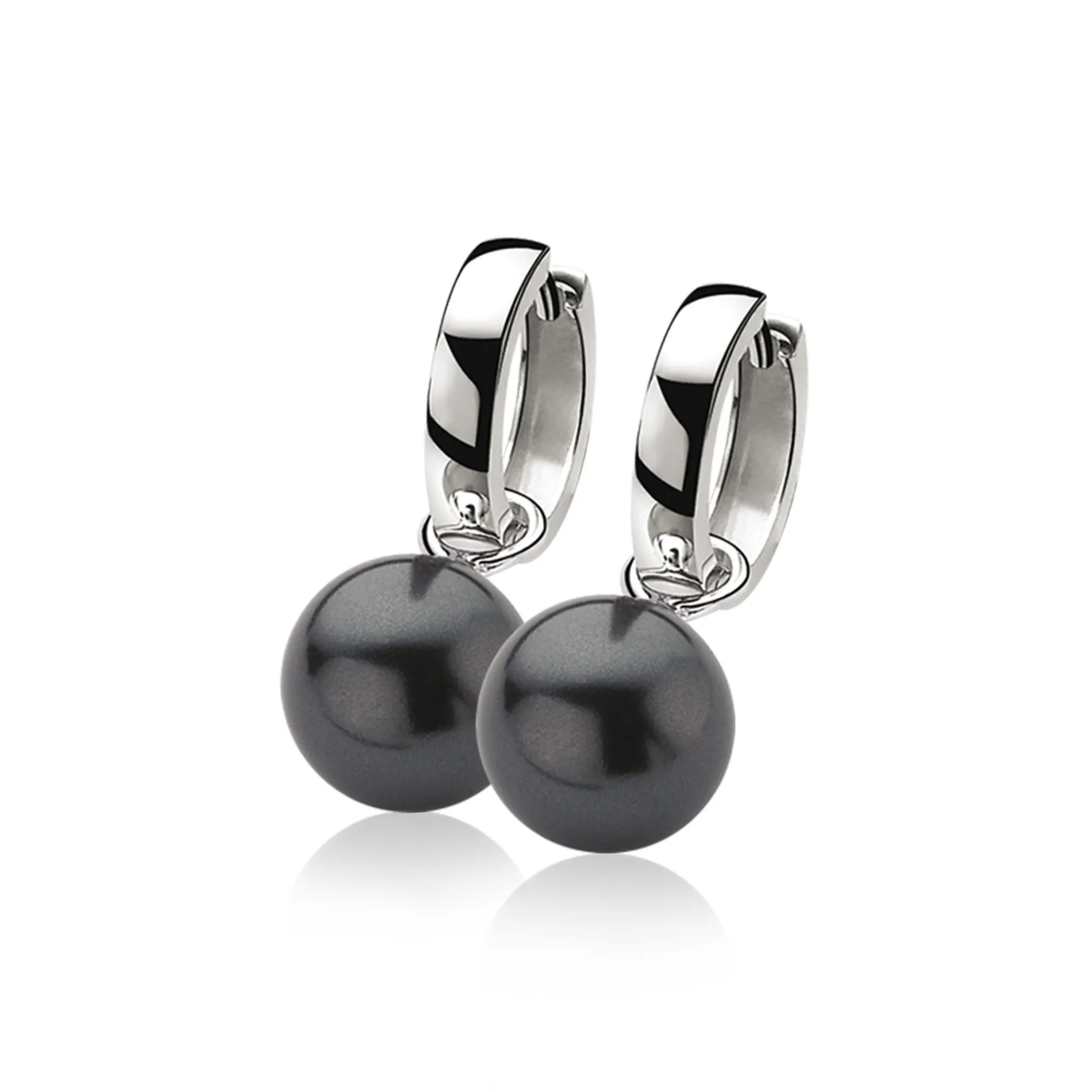 ZINZI zilveren oorbedels parel zwart 12mm ZICH305Z (zonder oorringen)