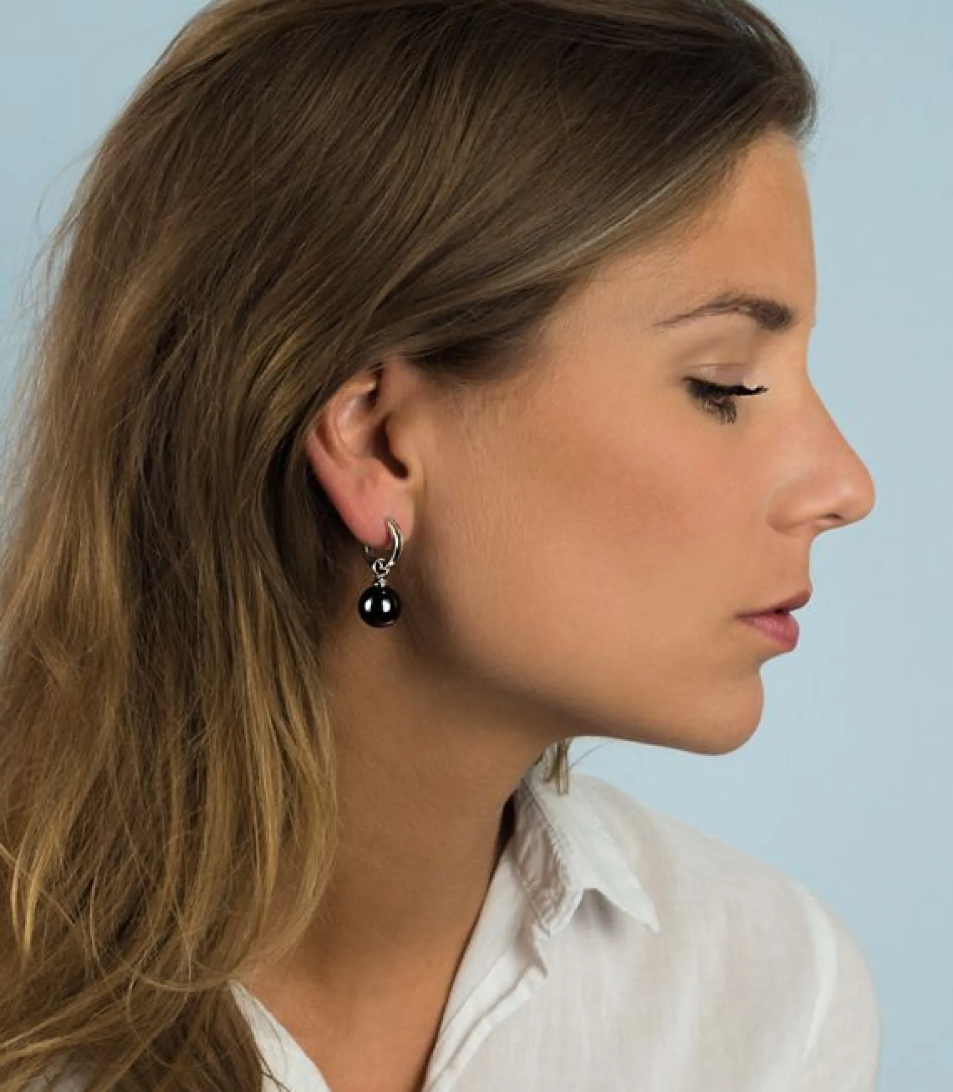 ZINZI zilveren oorbedels parel zwart 12mm ZICH305Z (zonder oorringen)
