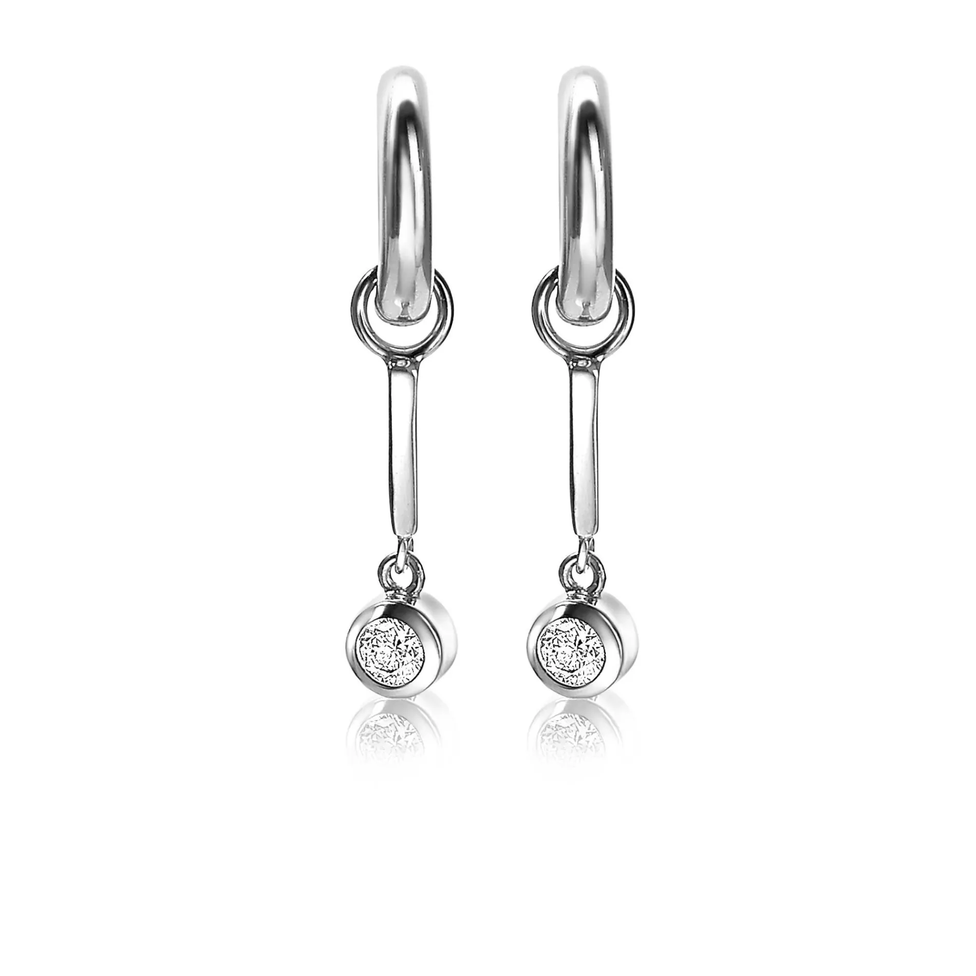 ZINZI zilveren oorbedels staafje 19mm witte zirconia bedel ZICH1953 (zonder oorringen)