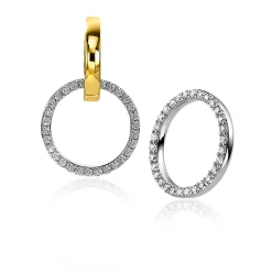 ZINZI zilveren oorbedels 18mm ronde open vorm witte zirconia ZICH2199 (zonder oorringen)
