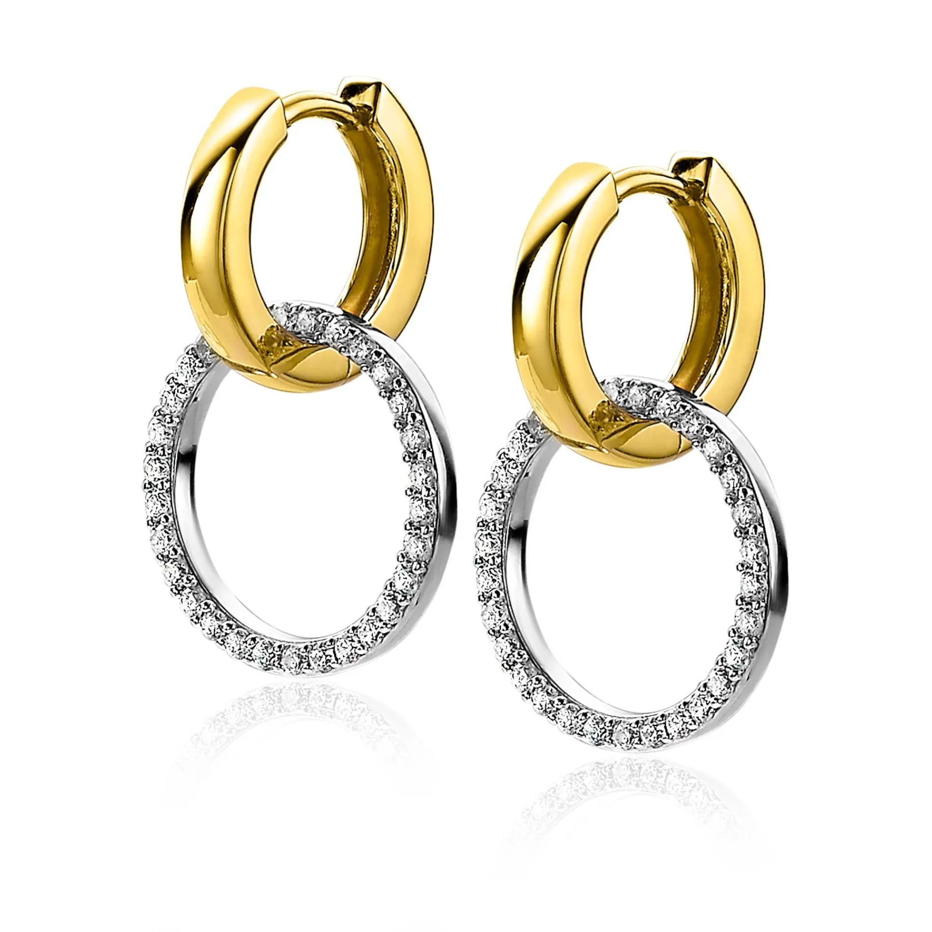 ZINZI zilveren oorbedels 18mm ronde open vorm witte zirconia ZICH2199 (zonder oorringen)