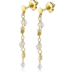ZINZI zilveren oorhangers 50mm 14K geel verguld ronde plaatjes en witte parels ZIO2186G