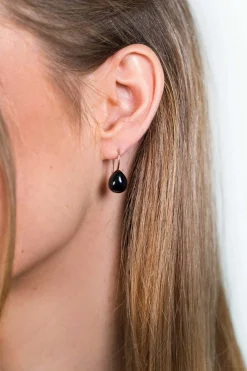 ZINZI zilveren oorhangers rosé verguld zwart peervorm 22mm ZIO1934RZ