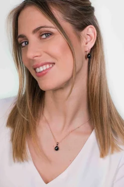 ZINZI zilveren oorhangers rosé verguld zwart peervorm 22mm ZIO1934RZ