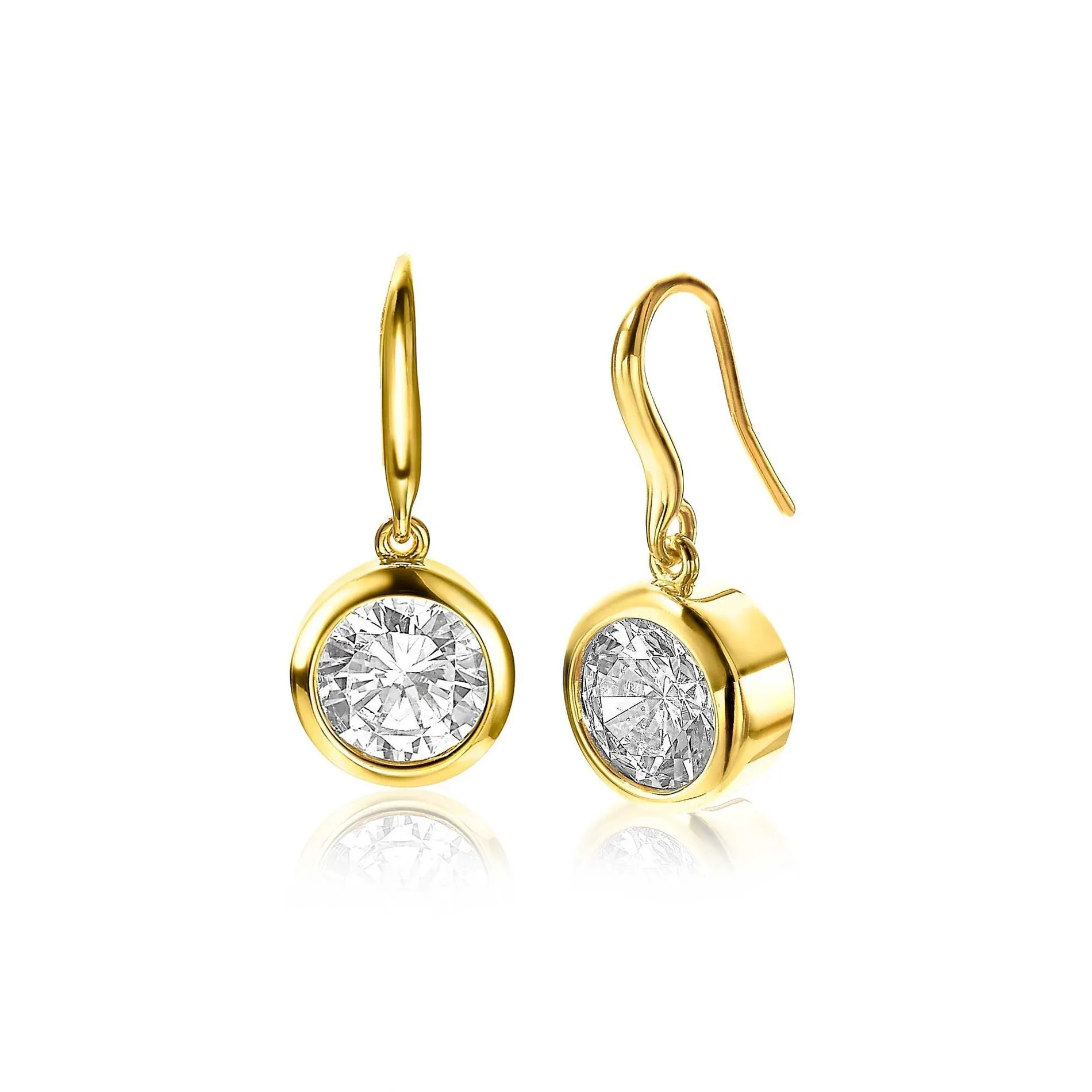 ZINZI zilveren oorhangers geelverguld witte zirconia 11mm ZIO2