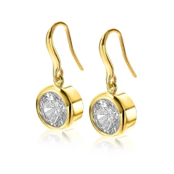 ZINZI zilveren oorhangers geelverguld witte zirconia 11mm ZIO2