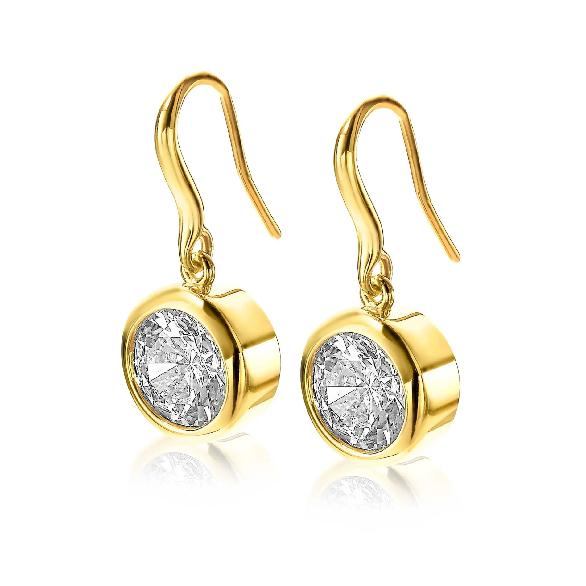 ZINZI zilveren oorhangers geelverguld witte zirconia 11mm ZIO2