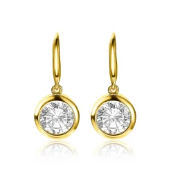 ZINZI zilveren oorhangers geelverguld witte zirconia 11mm ZIO2