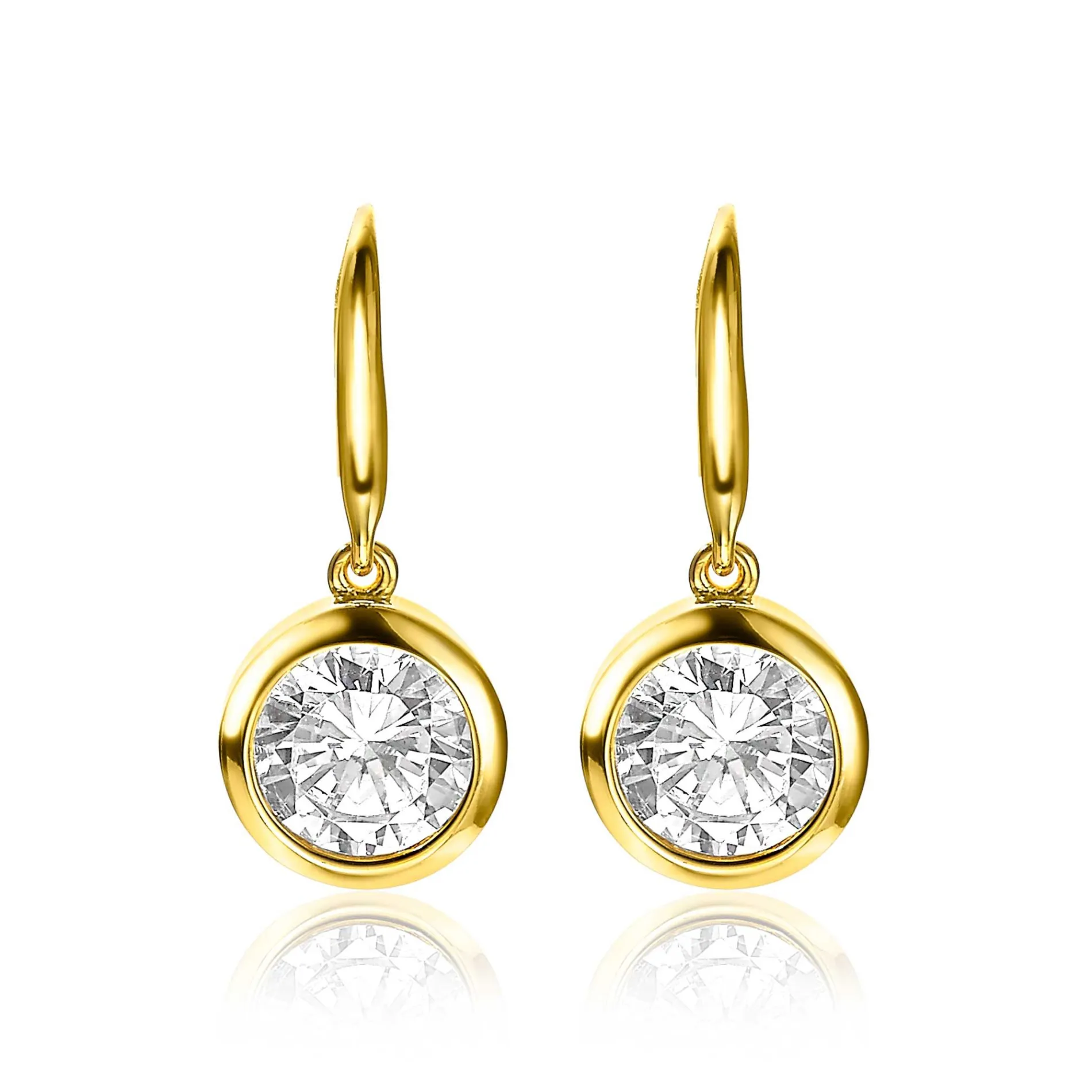 ZINZI zilveren oorhangers geelverguld witte zirconia 11mm ZIO2