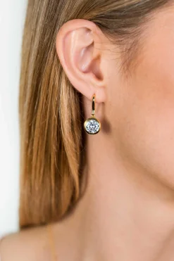 ZINZI zilveren oorhangers geelverguld witte zirconia 11mm ZIO2