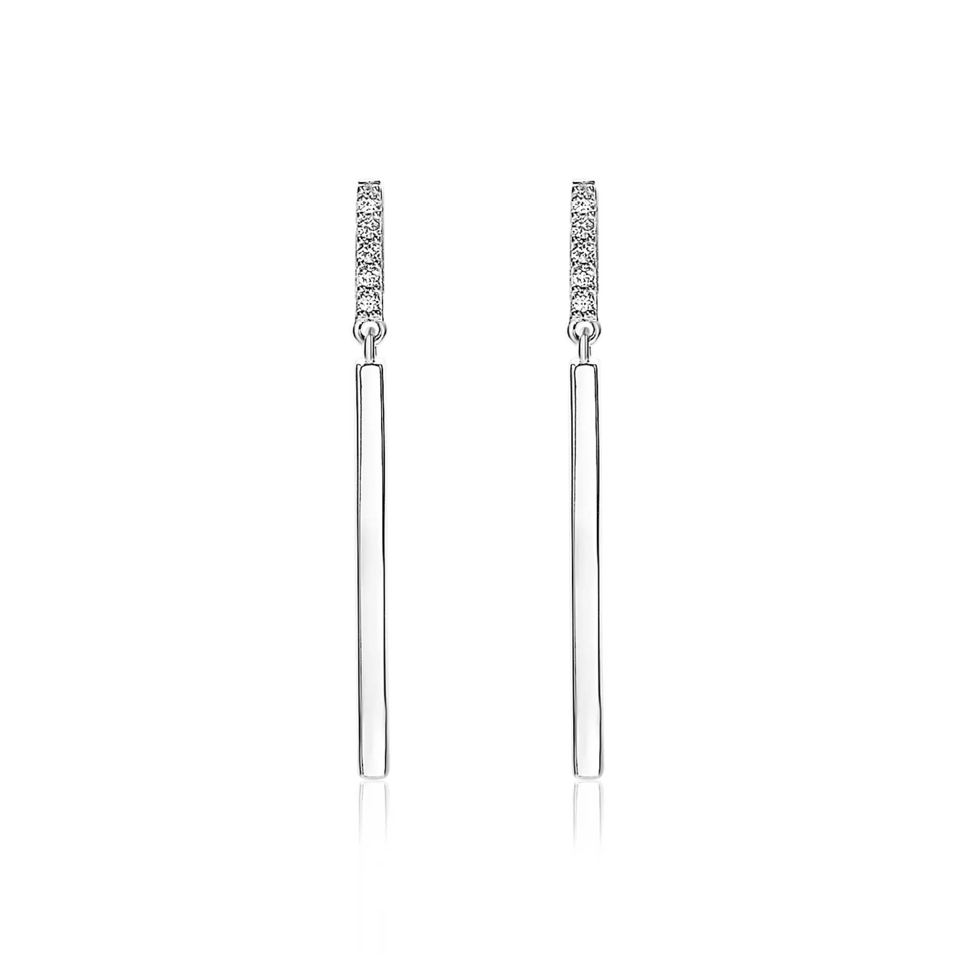 ZINZI zilveren oorhangers staafjes wit 35mm ZIO1832