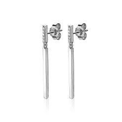 ZINZI zilveren oorhangers staafjes wit 35mm ZIO1832