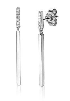 ZINZI zilveren oorhangers staafjes wit 35mm ZIO1832