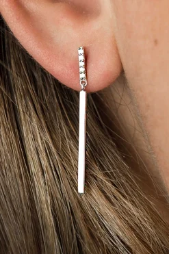 ZINZI zilveren oorhangers staafjes wit 35mm ZIO1832