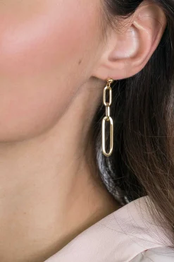 ZINZI zilveren oorhangers 45mm in 14K geel verguld met ovale closed for ever schakels ZIO1990G