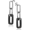 ZINZI zilveren oorhangers 34mm open ovaal zwart onyx ZIO2208