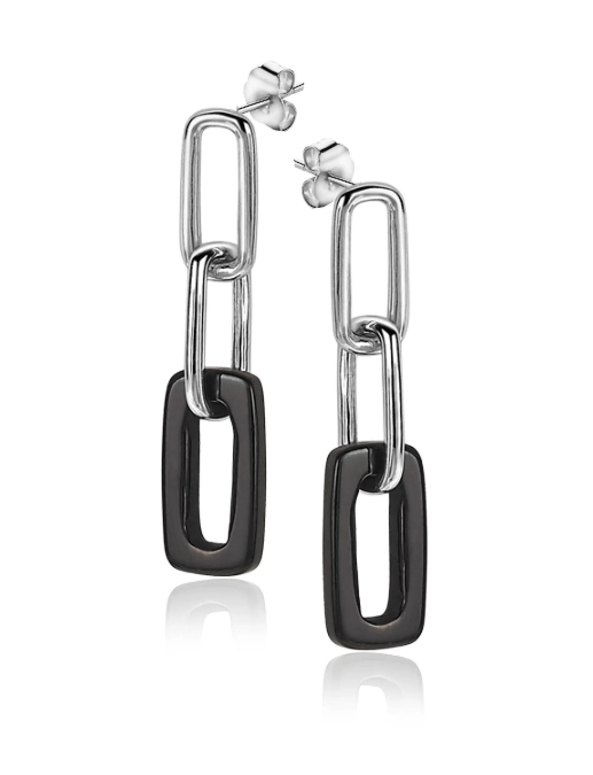 ZINZI zilveren oorhangers 34mm open ovaal zwart onyx ZIO2208