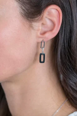 ZINZI zilveren oorhangers 34mm open ovaal zwart onyx ZIO2208