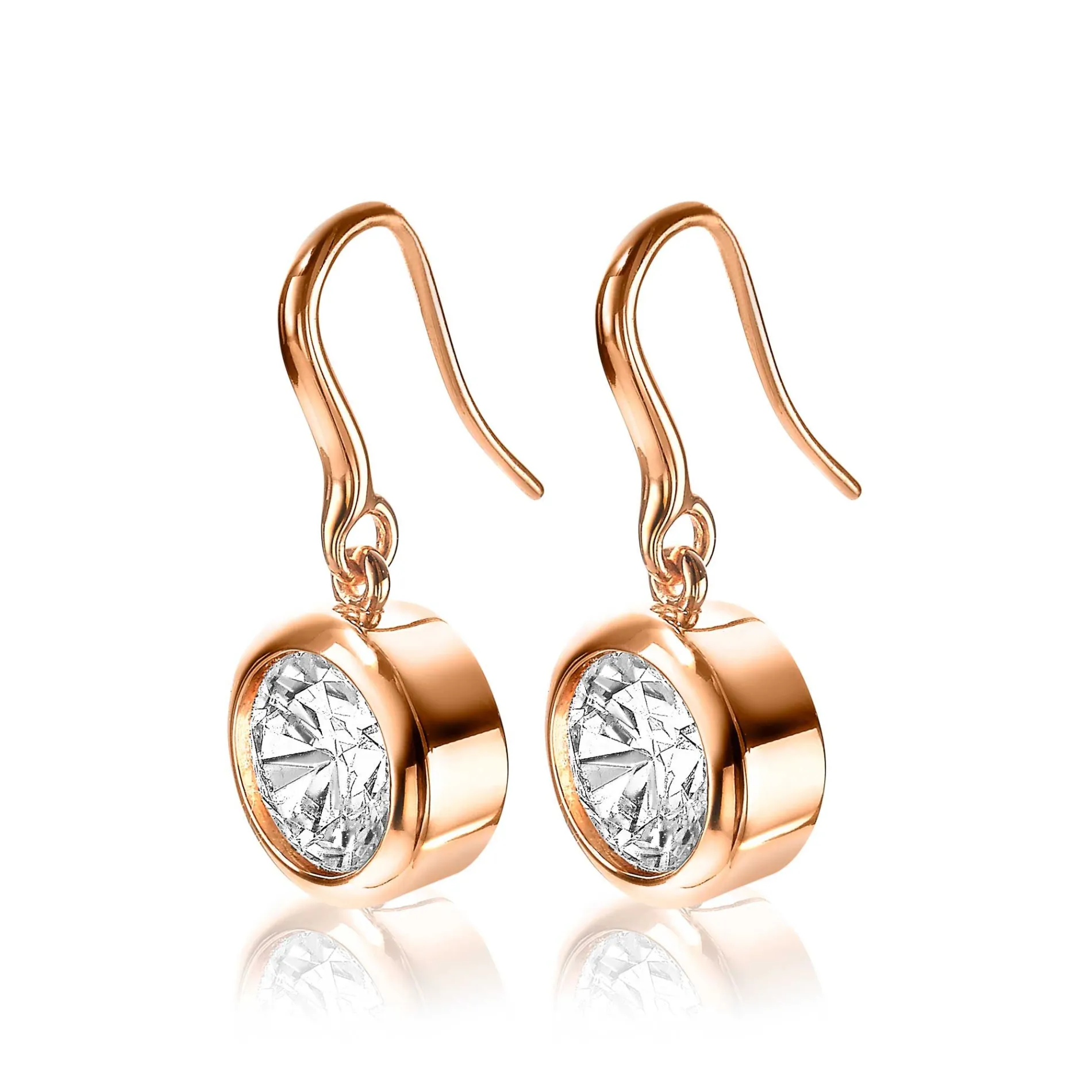 ZINZI zilveren oorhangers rosé verguld witte zirconia 11mm ZIO3
