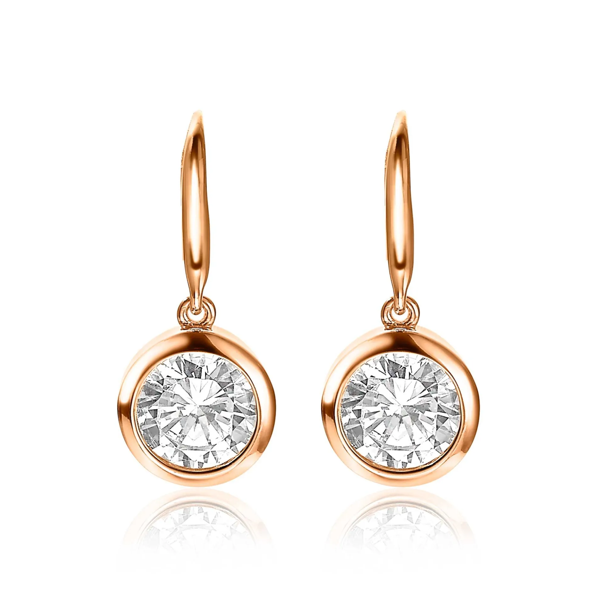 ZINZI zilveren oorhangers rosé verguld witte zirconia 11mm ZIO3
