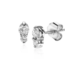 ZINZI zilveren oorknopjes 6mm rond wit ZIO2080
