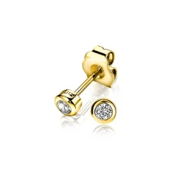 Zinzi zilveren oorknoppen 14K geel verguld rond 4mm wit ZIO1177G