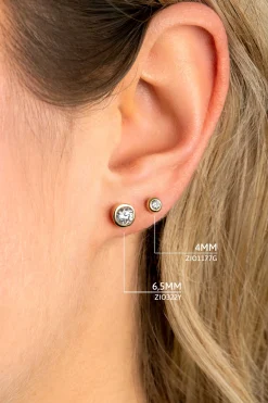 Zinzi zilveren oorknoppen 14K geel verguld rond 4mm wit ZIO1177G