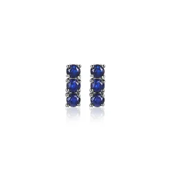 ZINZI zilveren oorknoppen 8mm staafje chaton gezet donkerblauw ZIO2127B