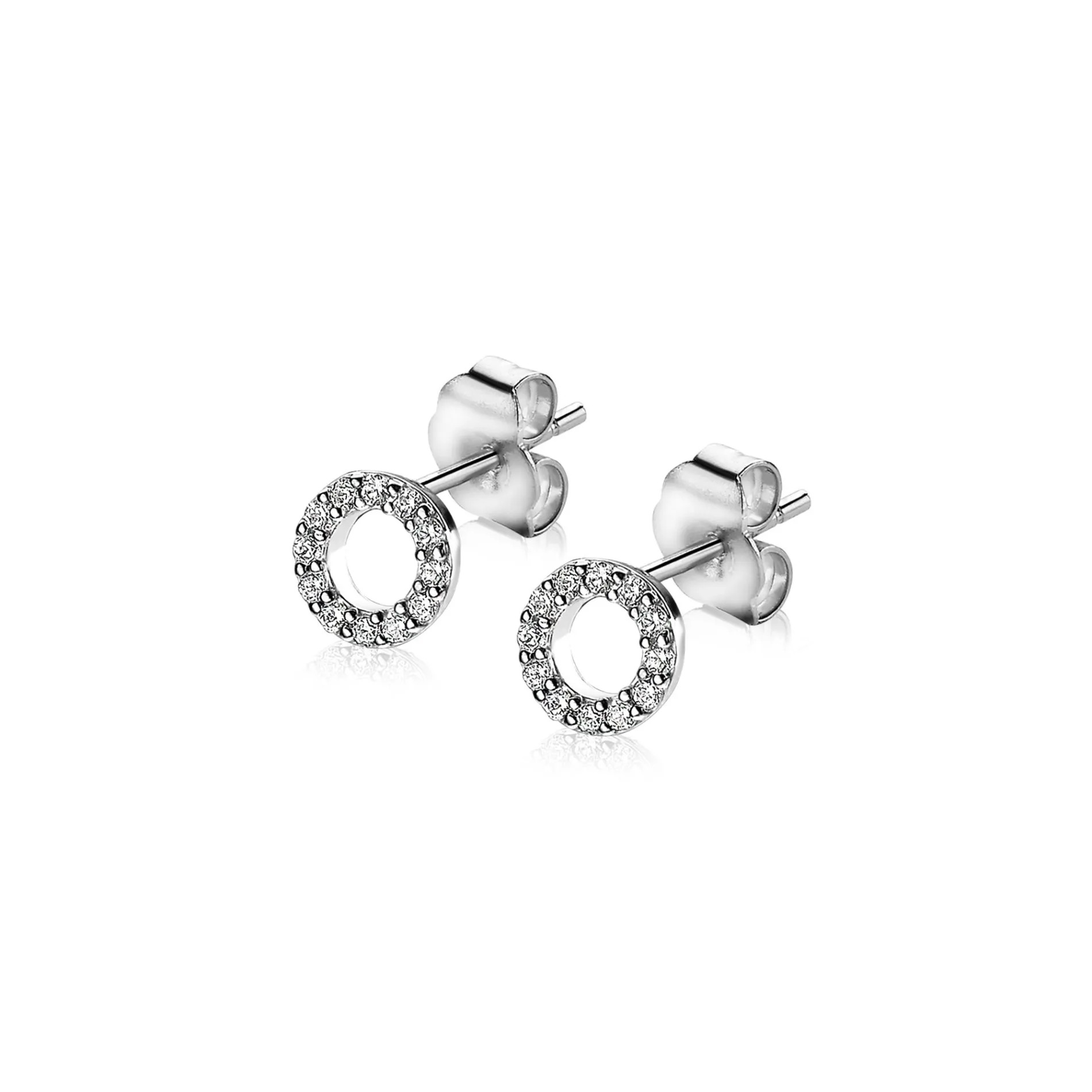 ZINZI zilveren oorknoppen open rond wit 6,5mm ZIO1063