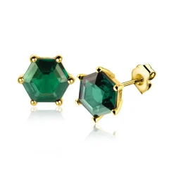 ZINZI zilveren oorknoppen extra 14K geel verguld zeshoek met groene kleursteen 7mm ZIO2259G