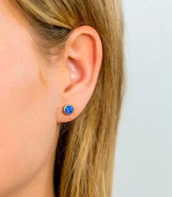 Zinzi zilveren oorknoppen rond donkerblauw ZIO322DB