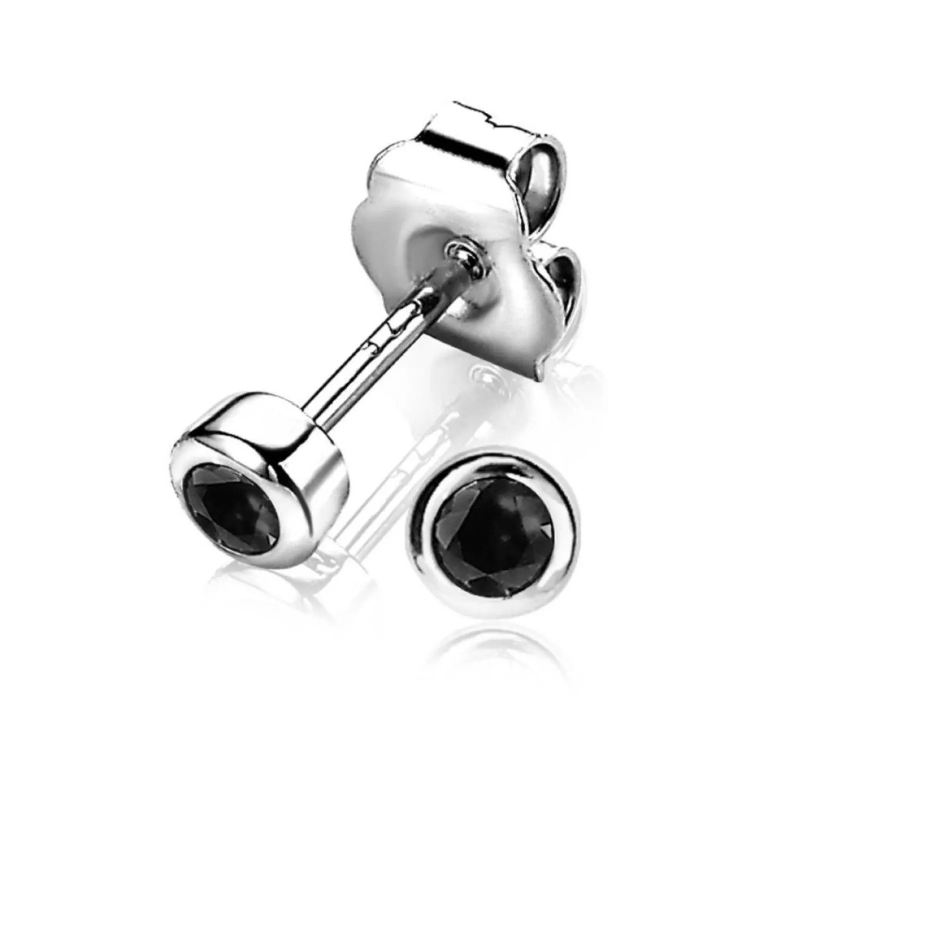 Zinzi zilveren oorknoppen rond 4mm zwart ZIO1177Z