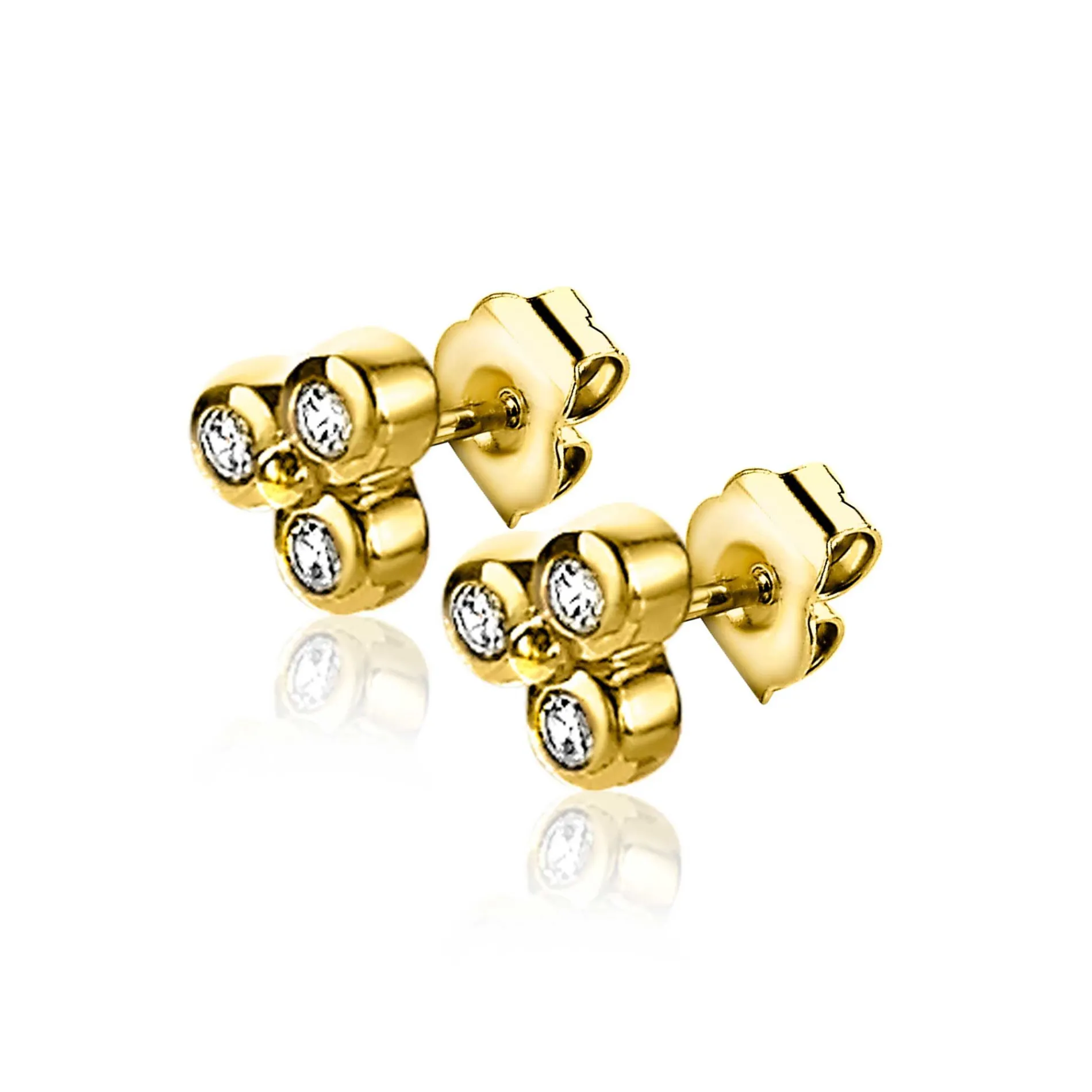 ZINZI zilveren oorknoppen 14K geel verguld bolletjes witte zirconia ZIO2174G