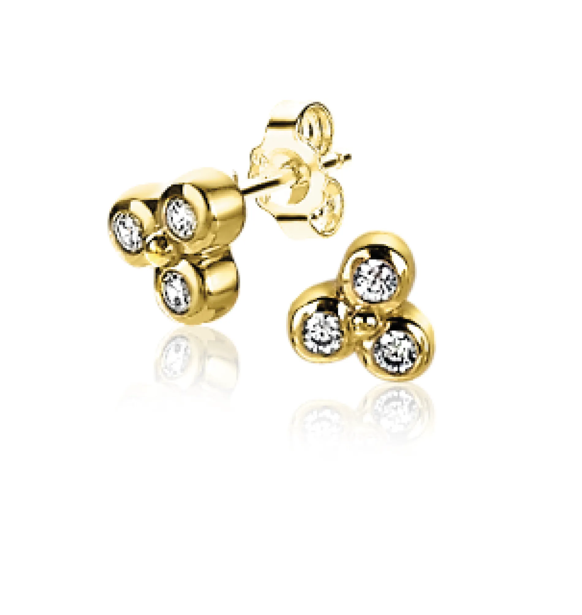 ZINZI zilveren oorknoppen 14K geel verguld bolletjes witte zirconia ZIO2174G