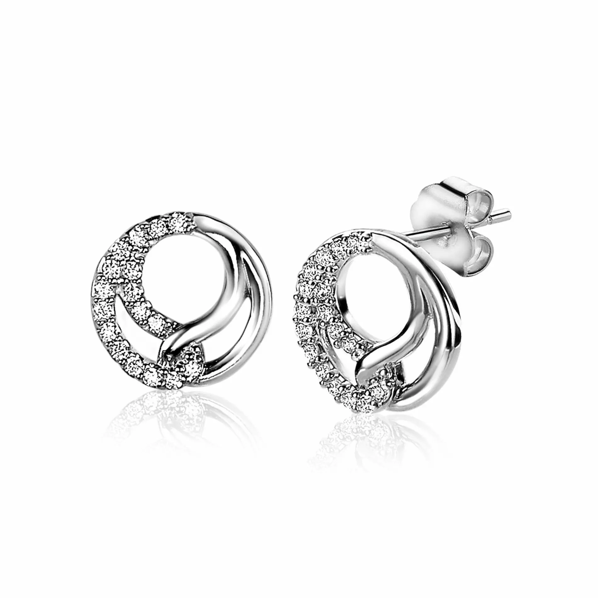 ZINZI zilveren oorknoppen 10mm symboliseert verbondenheid witte zirconia's ZIO2119