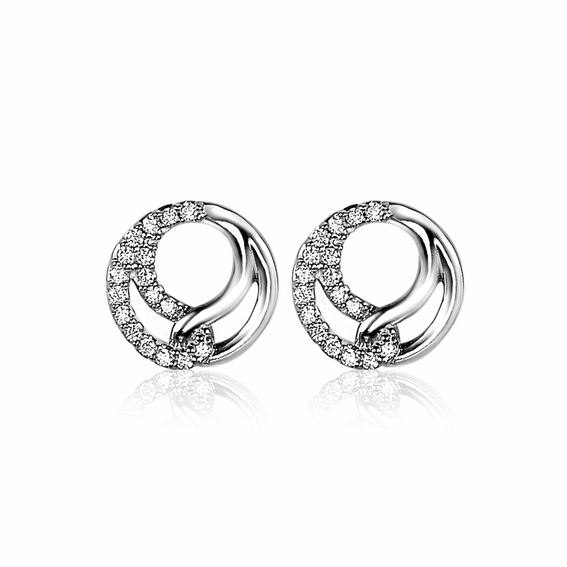 ZINZI zilveren oorknoppen 10mm symboliseert verbondenheid witte zirconia's ZIO2119