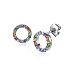 ZINZI zilveren oorknoppen 8mm bezet met regenboog kleurstenen ZIO2170Z