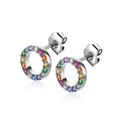 ZINZI zilveren oorknoppen 8mm bezet met regenboog kleurstenen ZIO2170Z